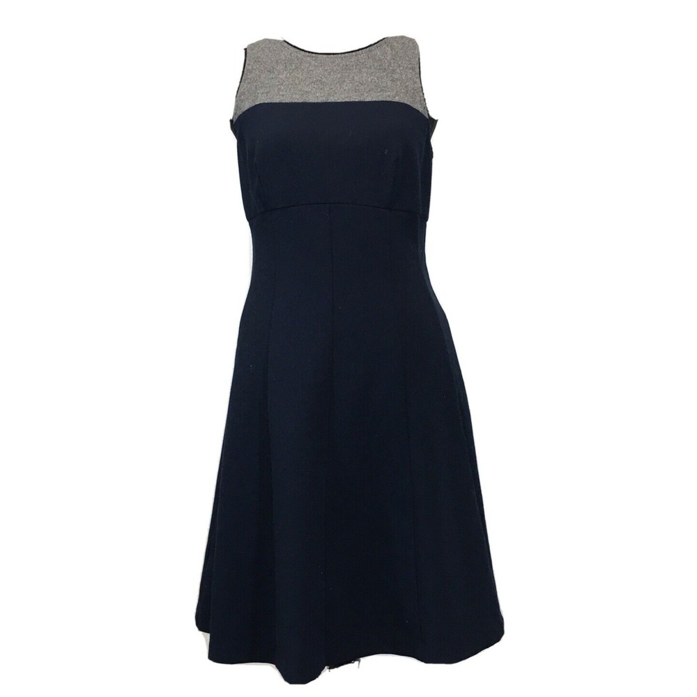 Ann Taylor LOFT Dress 4‎ Navy Blue Gray Color Block Empire Stretch Work Career